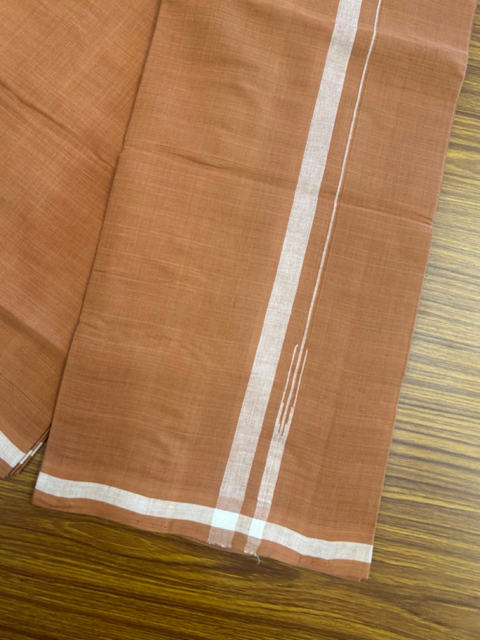 10% Discount !! KaithariKada 100% Pure Cotton - HANDLOOM Single Mundu/Dhoti KAVI Brown COLOUR BODY & 0.75 inch Puliyilakkara White Shaded Chutty Kara- 12KK8015EL