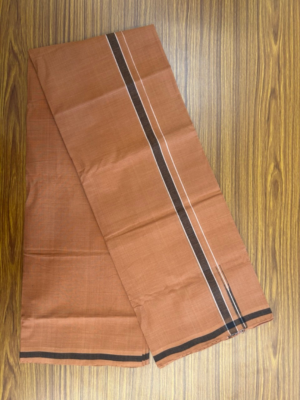 10% Discount !! KaithariKada 100% Pure Cotton - HANDLOOM Single Mundu/Dhoti KAVI Brown COLOUR BODY & 0.75 inch Puliyilakkara Black Shaded Chutty Kara- 15KK8015EL