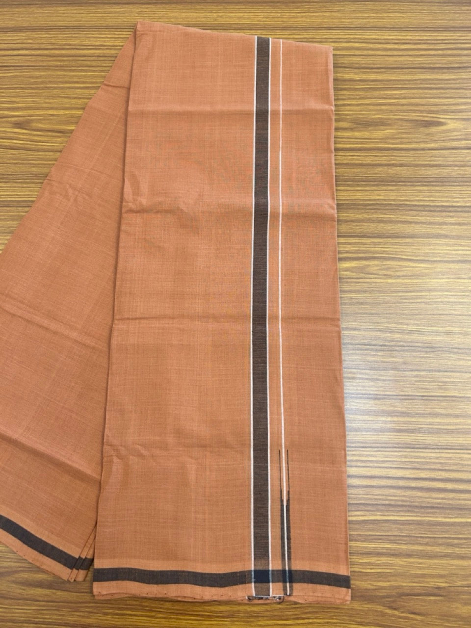 10% Discount !! KaithariKada 100% Pure Cotton - HANDLOOM Single Mundu/Dhoti KAVI Brown COLOUR BODY & 0.75 inch Puliyilakkara Black Shaded Chutty Kara- 15KK8015EL