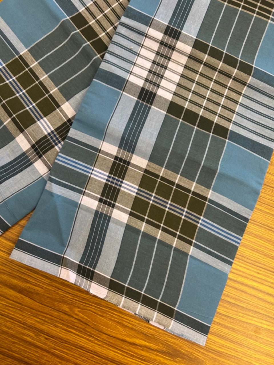 Premium Kathar Type Mund Pure cotton - Kaitharikada - Single Kaily / Lungi - 0.5 inch white Border with Blue , Olive Green , Brown & White Stripes body (2 meter / 4 muzham) - 30 KK8039 MUT