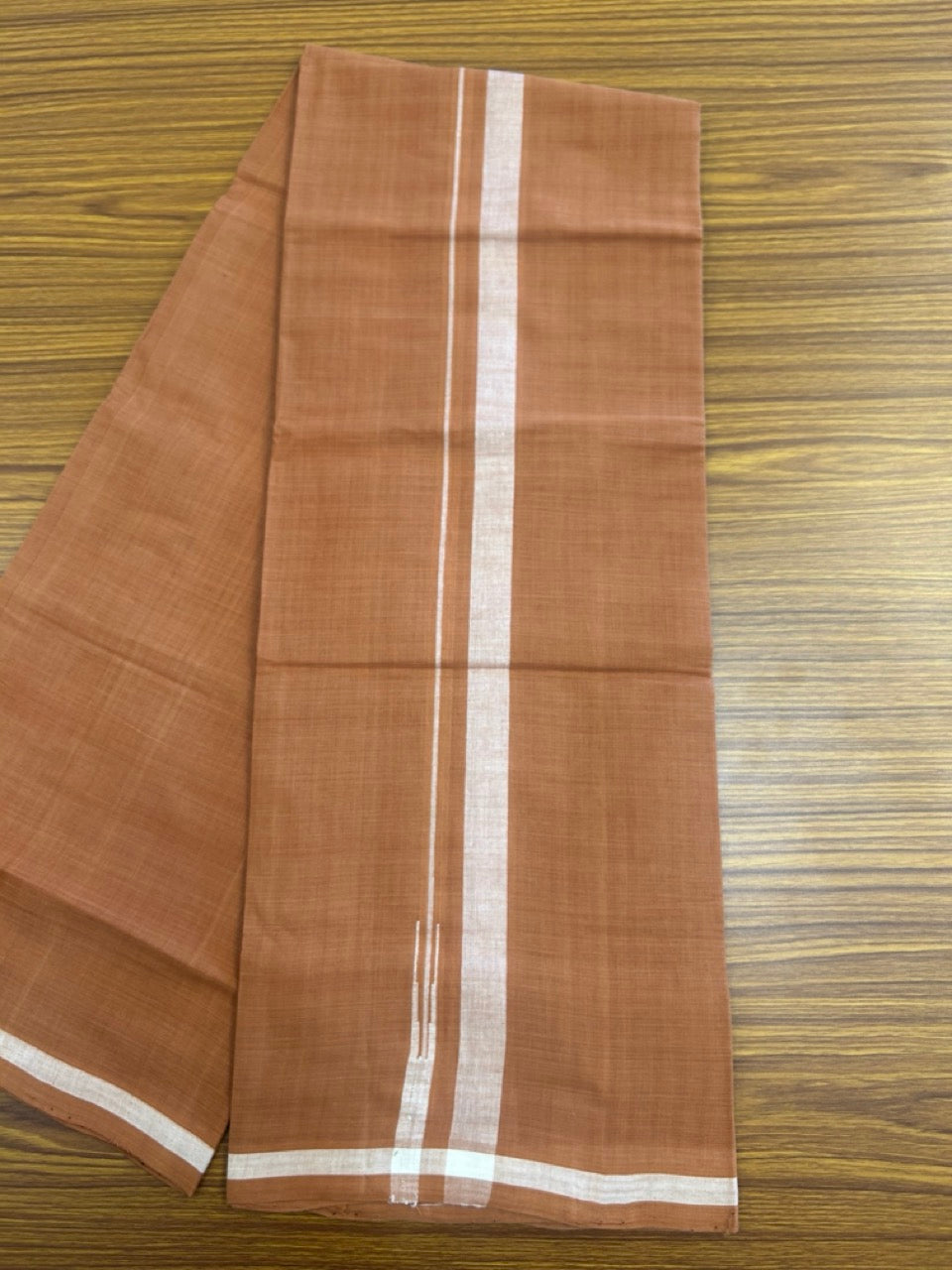 10% Discount !! KaithariKada 100% Pure Cotton - HANDLOOM Single Mundu/Dhoti KAVI Brown COLOUR BODY & 0.75 inch Puliyilakkara White Shaded Chutty Kara- 18KK8015EL