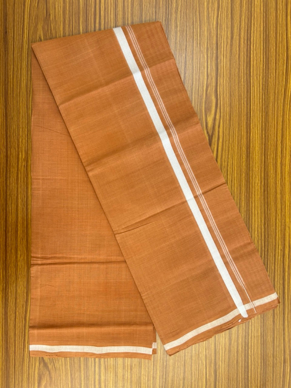 10% Discount !! KaithariKada 100% Pure Cotton - HANDLOOM Single Mundu/Dhoti KAVI Brown COLOUR BODY & 1.5 cm Puliyilakkara White Chutty Kara- 19KK8015EL