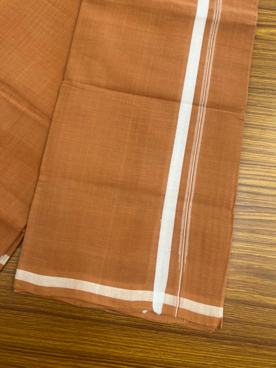 10% Discount !! KaithariKada 100% Pure Cotton - HANDLOOM Single Mundu/Dhoti KAVI Brown COLOUR BODY & 1.5 cm Puliyilakkara White Chutty Kara- 19KK8015EL