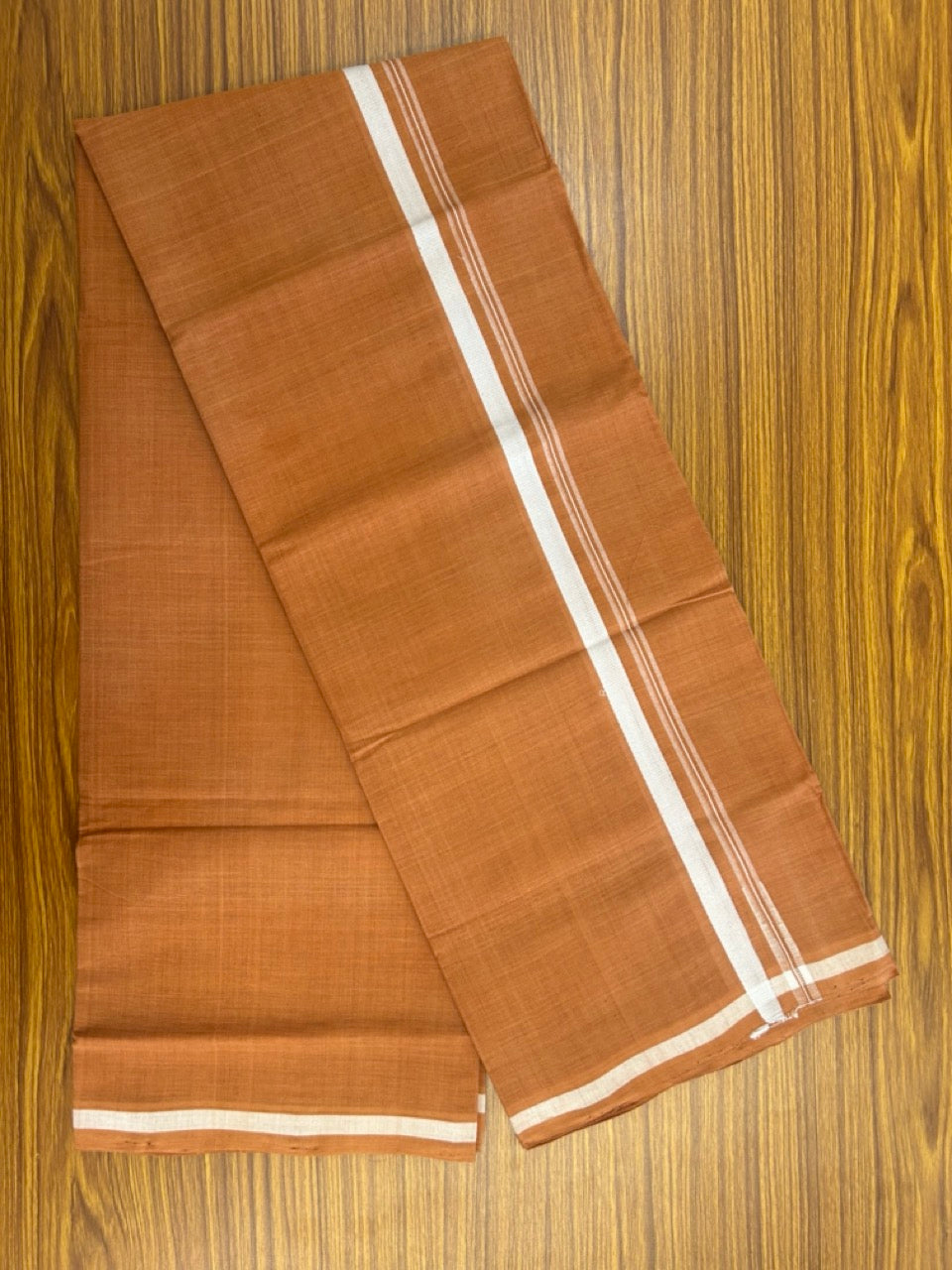 10% Discount !! KaithariKada 100% Pure Cotton - HANDLOOM Single Mundu/Dhoti KAVI Brown COLOUR BODY & 1.5 cm Puliyilakkara White Chutty Kara- 20KK8015EL