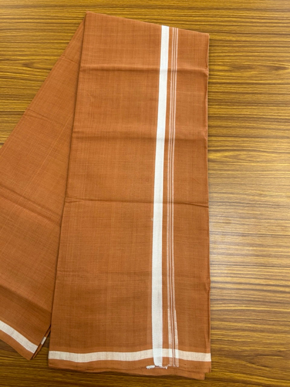 10% Discount !! KaithariKada 100% Pure Cotton - HANDLOOM Single Mundu/Dhoti KAVI Brown COLOUR BODY & 1.5 cm Puliyilakkara White Chutty Kara- 20KK8015EL