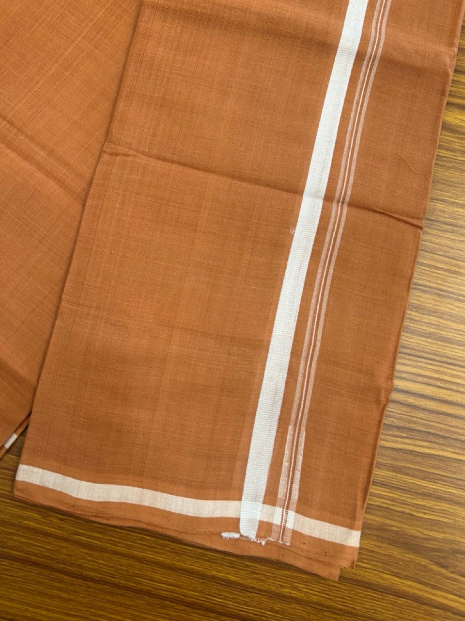 10% Discount !! KaithariKada 100% Pure Cotton - HANDLOOM Single Mundu/Dhoti KAVI Brown COLOUR BODY & 1.5 cm Puliyilakkara White Chutty Kara- 20KK8015EL