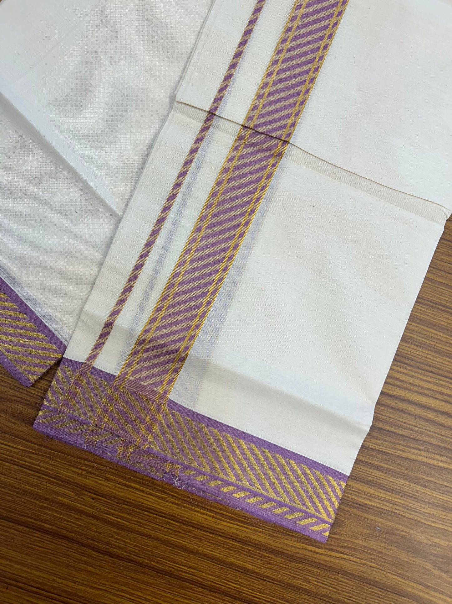 20% Discount ! KaithariKada Balaramapuram 100% Pure Cotton Single Off White Mundu/Dhoti - 30X70 - 1.5 inch Gold Kasav & Magenta Jacquard Design kara 2 mtr (4 Muzham) - 3 KK5327 CJT