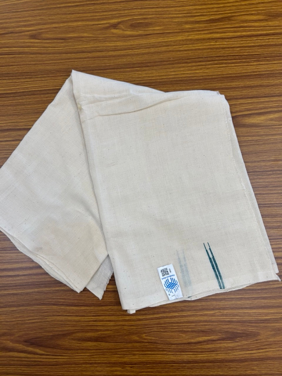 Kaitharikada - HANDLOOM Pure Cotton Kerala Towel - Thorthu - Off White Body & Green Chutty Kara - 12 KK5198 ELA