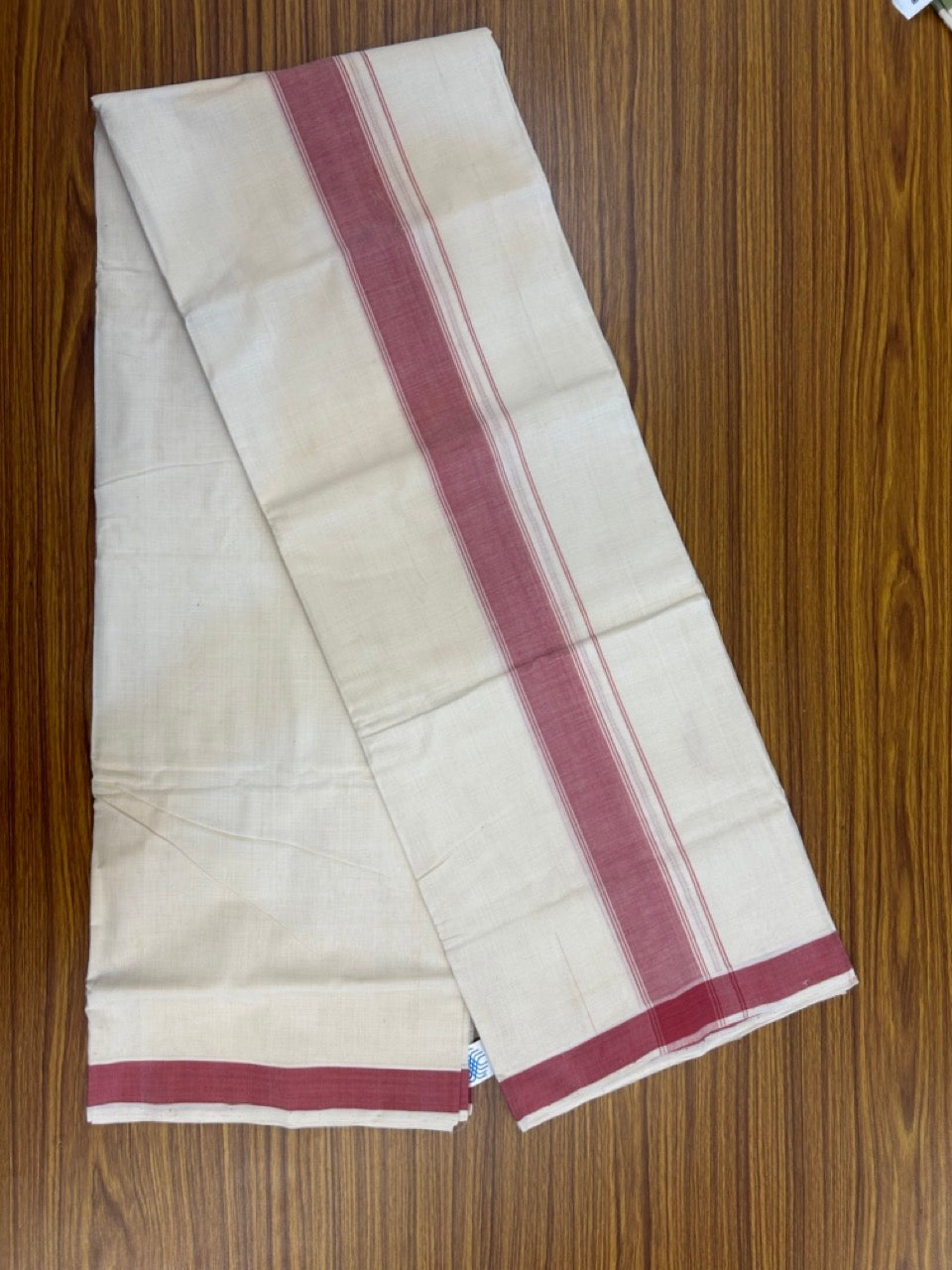 25% Discount KaithariKada Handloom Unakkupaav Balaramapuram - 100% PURE Cotton off white (Unbleached) Double Mundu/Dhoti - 80X90 - 1.75 inch Light Maroon Shaded Striped Kara 3.80 mtr (8 muzham) - 3 KK5260 ELA