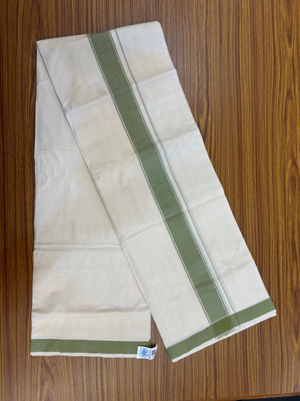 25% Discount KaithariKada Handloom Unakkupaav Balaramapuram - 100% PURE Cotton off white (Unbleached) Double Mundu/Dhoti - 80X90 - 1.75 inch Green Shaded Striped Kara 3.80 mtr (8 muzham) - 7 KK5260 ELA