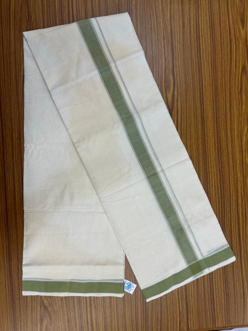 25% Discount KaithariKada Handloom Unakkupaav Balaramapuram - 100% PURE Cotton off white (Unbleached) Double Mundu/Dhoti - 80X90 - 1.25 inch Green Shaded Striped Kara 3.80 mtr (8 muzham) - 6 KK5260 ELA