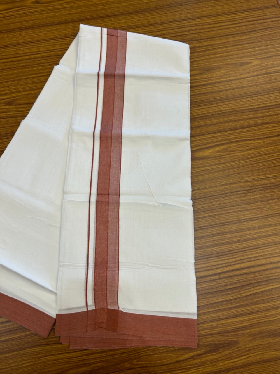 20% Discount ! Kaitharikada Balaramapuram 100% Cotton PURE WHITE Double Mundu/Dothi - 100x80 - 1.5 inch Brick Red Shaded Design Kara 3.90 mtr (8 muzham) - 25 KK5294 THI
