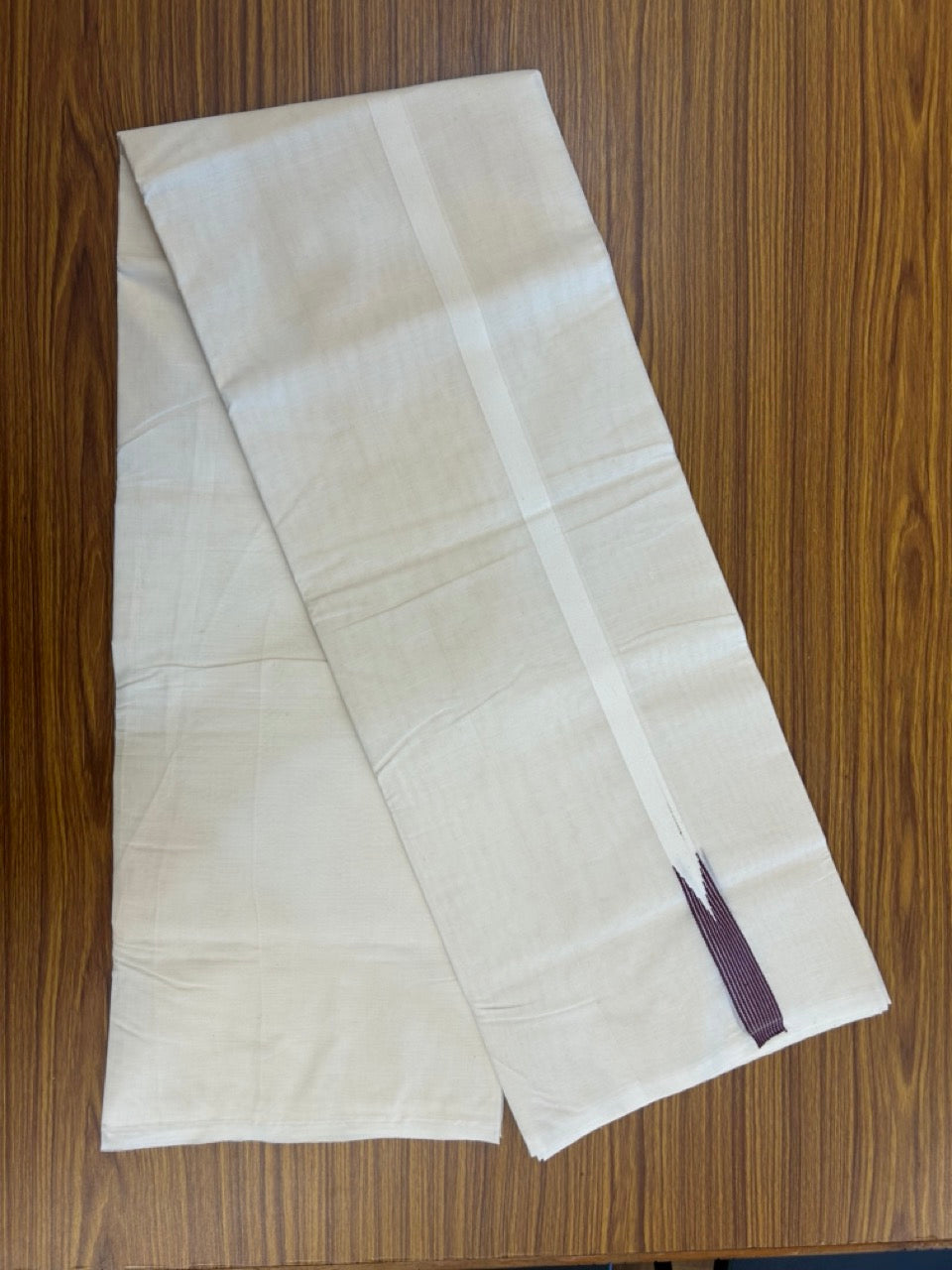 20% Discount ! KaithariKada Balaramapuram 100% Cotton Double Off White (Unbleached) Mundu/Dhoti- 100x100 - 0.75 inch Puliyilakkara Purple Striped Chutty Kara - 14 KK5257 ASH