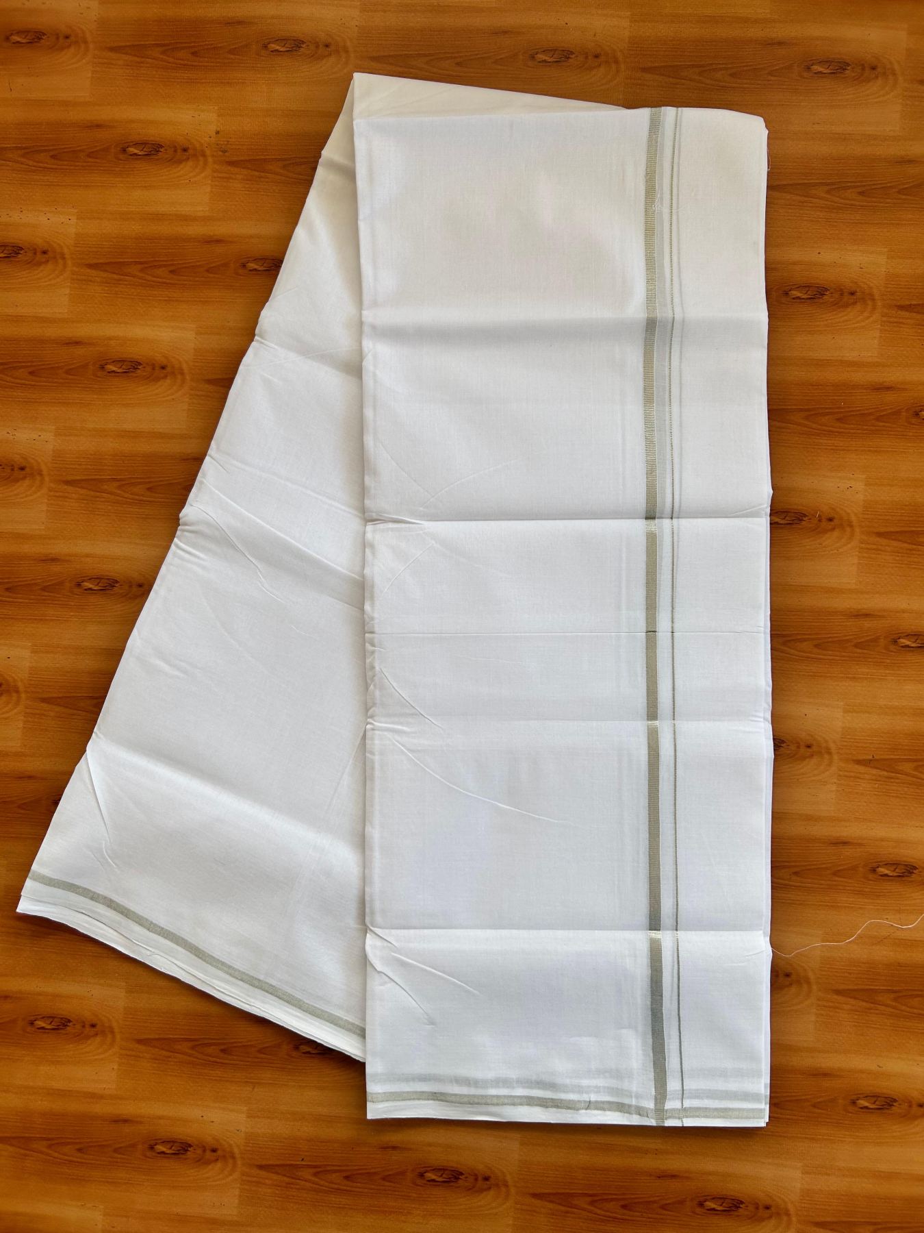 Double Pure White 25% Discount ! KaithariKada Handloom Unakkupaav - Kerala Handloom - 100% Pure Cotton - 100X90 - 0.5 cm Silver Kasav Kara 3.90 mtr (8.36 Muzham) - 1 KK5496 YAR