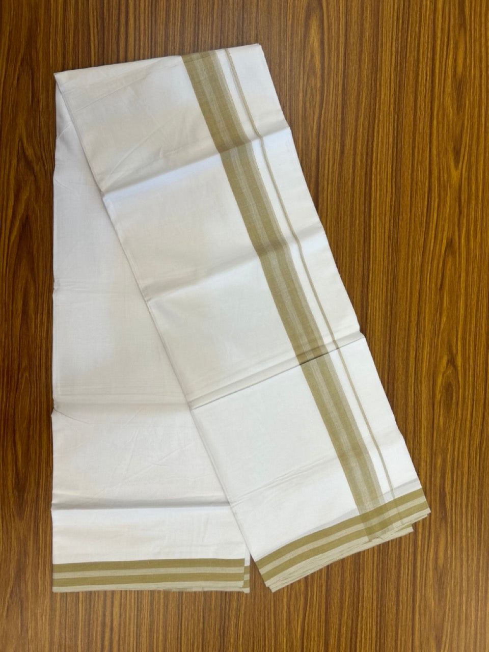 20% Discount ! Kaitharikada Balaramapuram 100% Cotton PURE WHITE Double Mundu/Dothi - 100x80 - 1.5 inch Dark Mustard Yellow Shaded Striped Kara 3.90 mtr (8 muzham) - 96 KK5294 THI