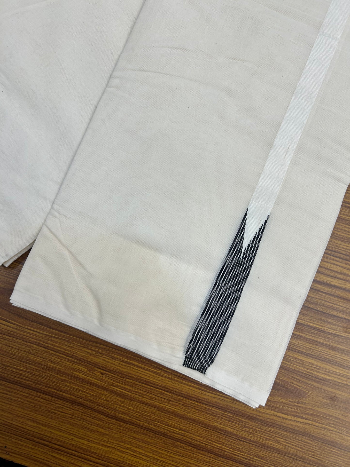 Double Off white Mundu/Dhoti - 23% Discount! KaithariKada Balaramapuram 100% Cotton - 100x100 - 0.75 inch Puliyilakkara Black Striped Chutty Kara - 4 mtr (8.5 muzham) - 5 KK5374 ASH