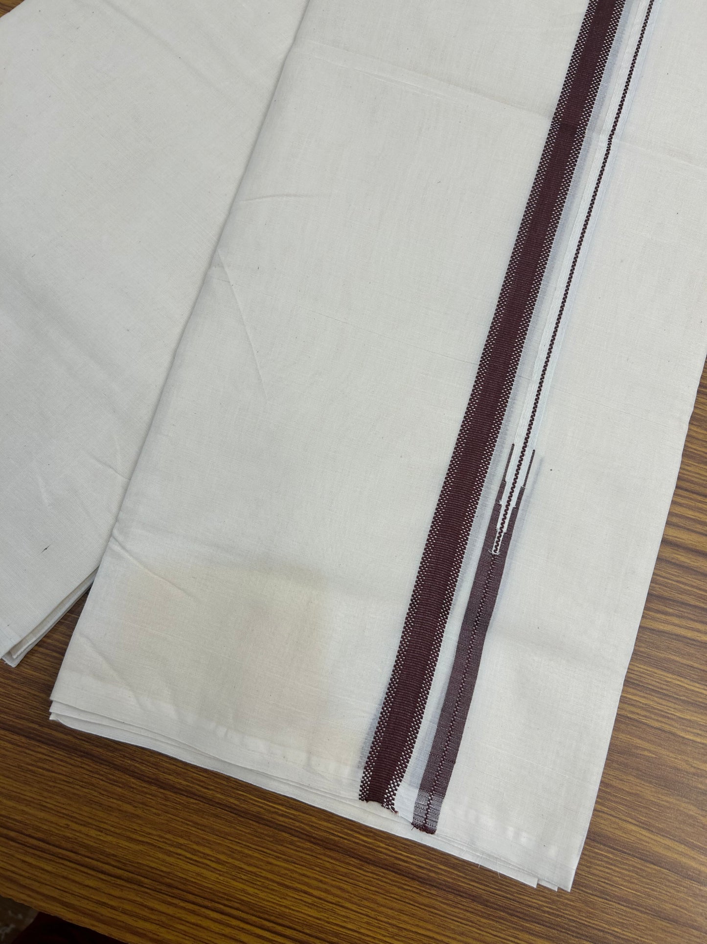 23% Discount! KaithariKada Balaramapuram 100% Cotton Double Off white Mundu/Dhoti- 100x100 - 0.75 inch Puliyilakkara Maroon Chutty Kara - 4 mtr (8.5 muzham) - 3 KK5374 ASH