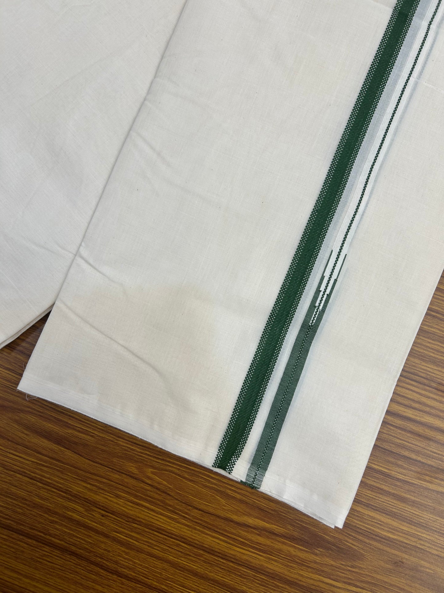 23% Discount! KaithariKada Balaramapuram 100% Cotton Double Off white Mundu/Dhoti- 100x100 - 0.75 inch Puliyilakkara Green Chutty Kara - 4 mtr (8.5 muzham) - 1 KK5374 ASH