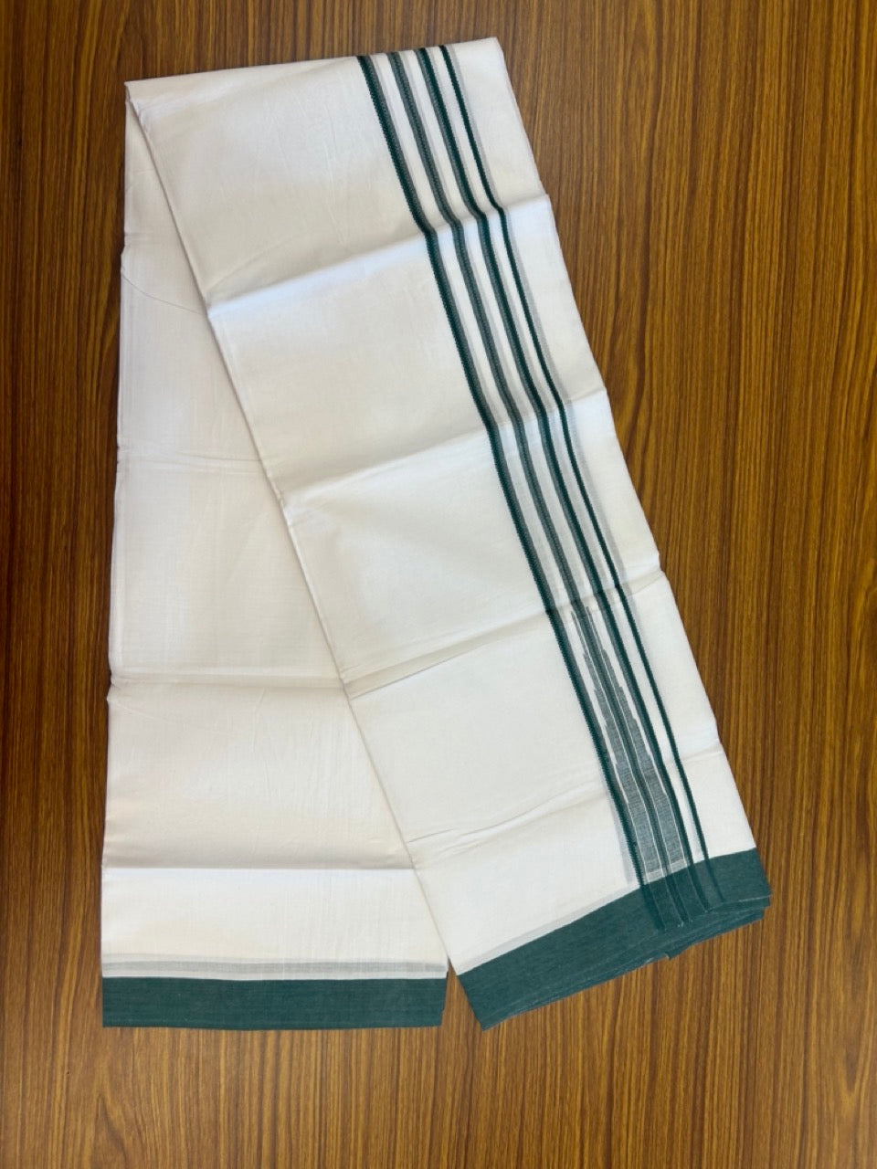 20% Discount ! Kaitharikada Balaramapuram 100% Cotton PURE WHITE Double Mundu/Dothi - 100x80 - 1.5 inch Puliyilakkara Green Striped Chutty Kara 3.90 mtr (8 muzham) - 98 KK5294 THI
