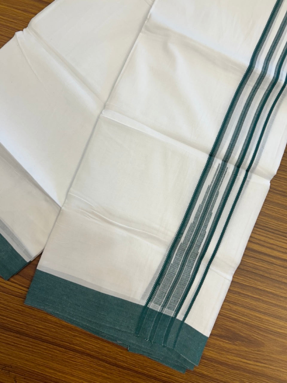 20% Discount ! Kaitharikada Balaramapuram 100% Cotton PURE WHITE Double Mundu/Dothi - 100x80 - 1.5 inch Puliyilakkara Green Striped Chutty Kara 3.90 mtr (8 muzham) - 98 KK5294 THI