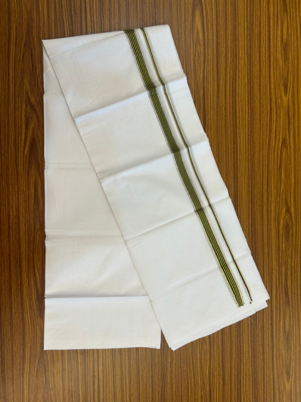20% Discount ! Kaitharikada Balaramapuram 100% Cotton PURE WHITE Double Mundu/Dothi - 100x80 - 0.75 inch Silver Kasav Black & Yellow Striped Kara 3.90 mtr (8 muzham) - 66 KK5294 THI