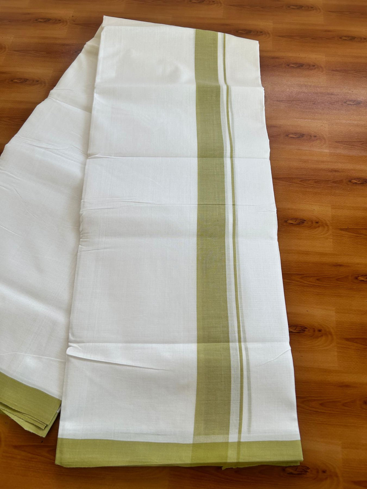 Double Pure White 25% Discount ! KaithariKada Handloom Millpaav - Kerala Handloom - 100% Pure Cotton - 80x90 - 1.25 inch Olive Yellow Shaded Kara 3.90 mtr (8.36 Muzham) - 38 KK5496 YAR