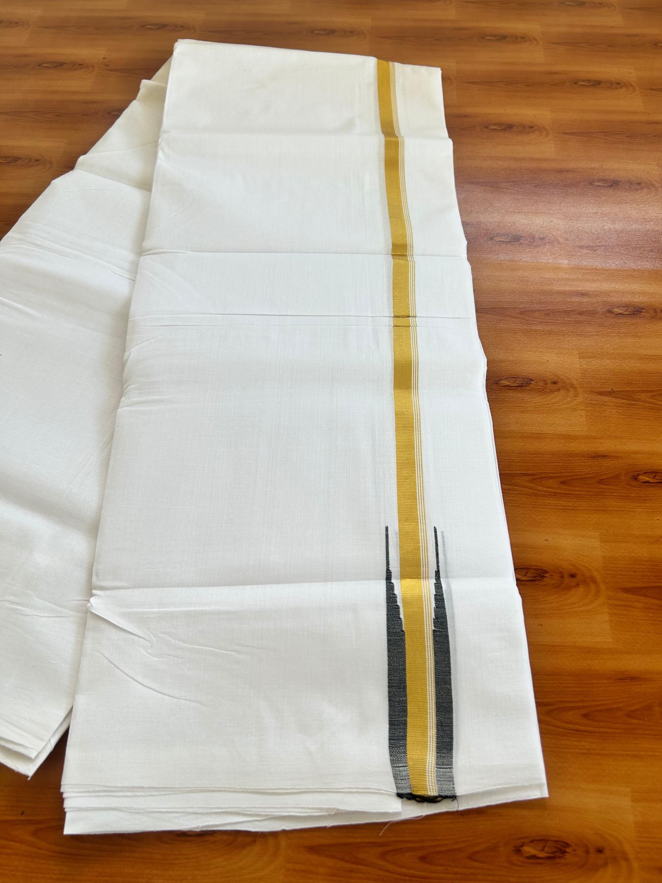 Double Pure White 25% Discount ! KaithariKada Handloom Millpaav - Kerala Handloom - 100% Pure Cotton - 80x90 - 1 Inch Puliyilakkara Gold Kasav & Black Chutty Kara 3.90 mtr (8.36 Muzham) - 24 KK5496 YAR