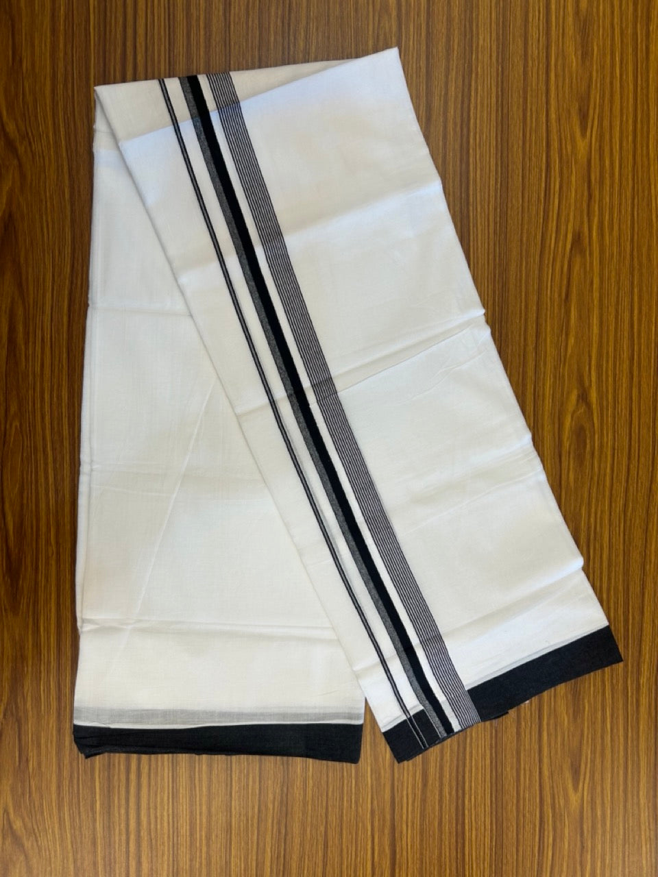 20% Discount ! KaithariKada Balaramapuram 100% Cotton Double Pure white Mundu/Dhoti- 100x100 - 1.75 inch Black Striped Kara - 4mtr ( 8 muzham) - 41 KK5253 GAN