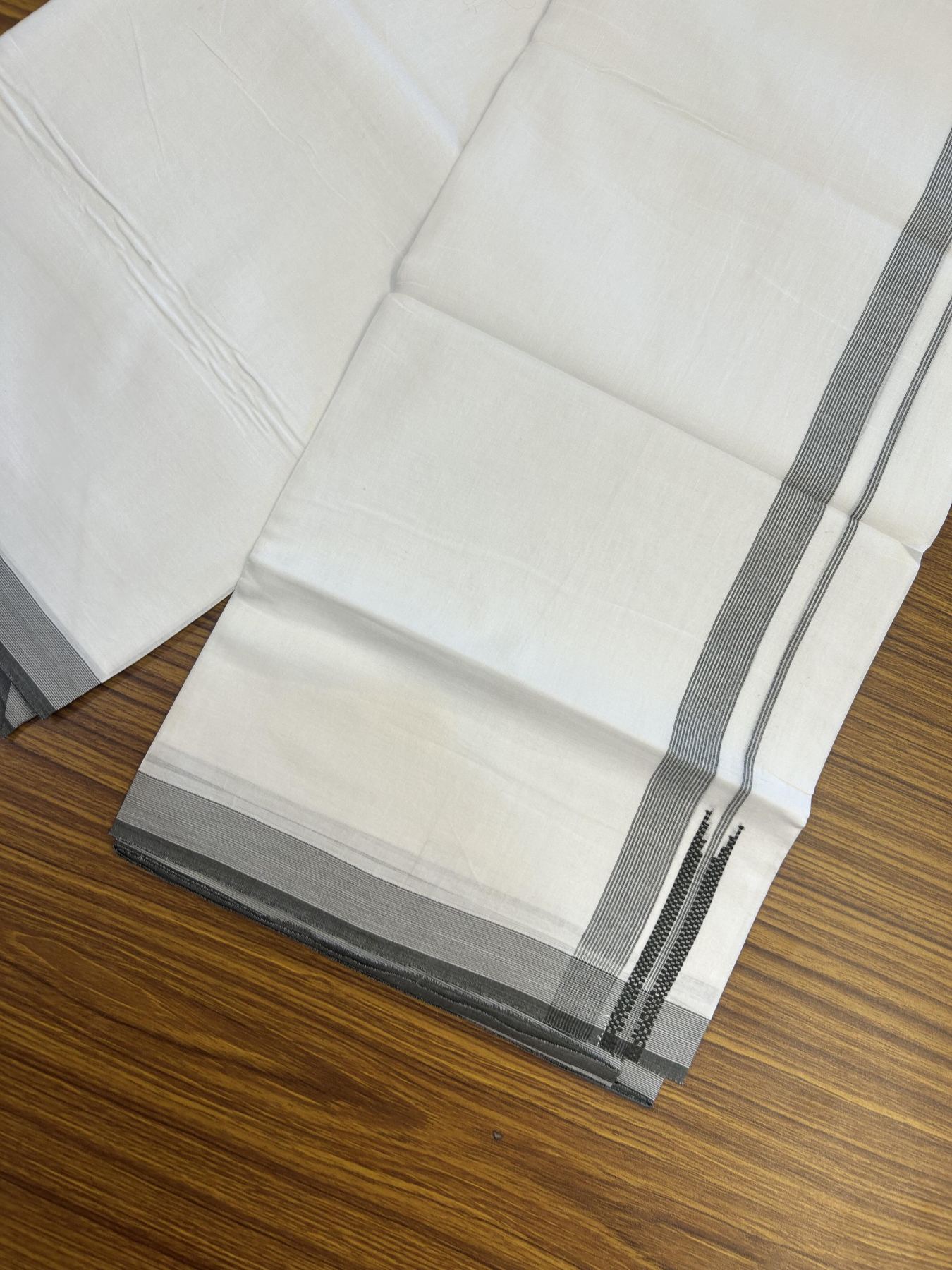 20% Discount ! Kaitharikada Balaramapuram 100% Cotton Pure White Double Mundu/Dothi - 100x80 - 0.75 inch Puliyilakkara Olive Green Striped Chutty Kara 3.90 mtr (8 muzham) - 84 KK5356 VAS