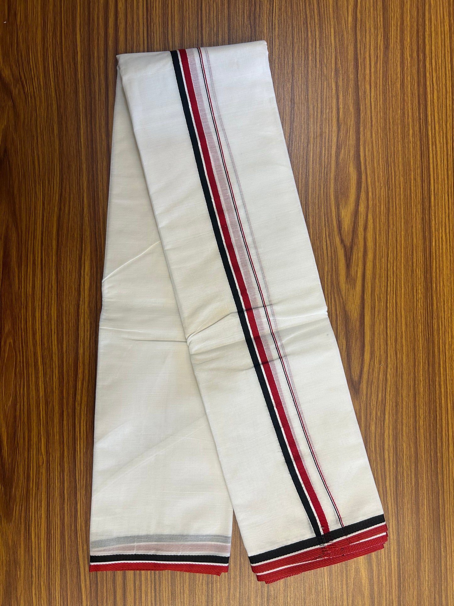 AIADMK NERYATH (Thundu) - KaithariKada 100 % Cotton Pure White NERYATH (thundu) - 0.5 inch Black White & Maroon kara 1.66 mtr (thundu) - 19KK515PMC