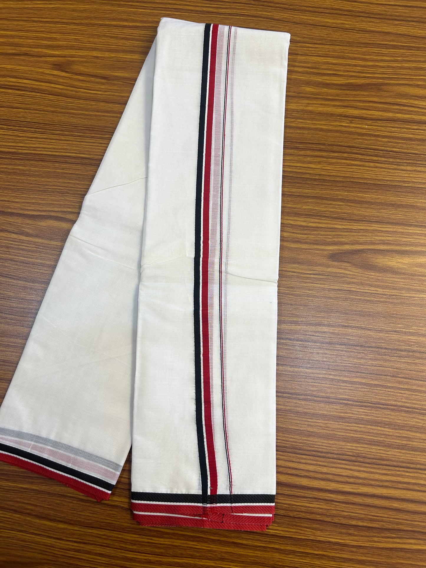 AIADMK NERYATH (Thundu) - KaithariKada 100 % Cotton Pure White NERYATH (thundu) - 0.5 inch Black White & Maroon kara 1.66 mtr (thundu) - 19KK515PMC
