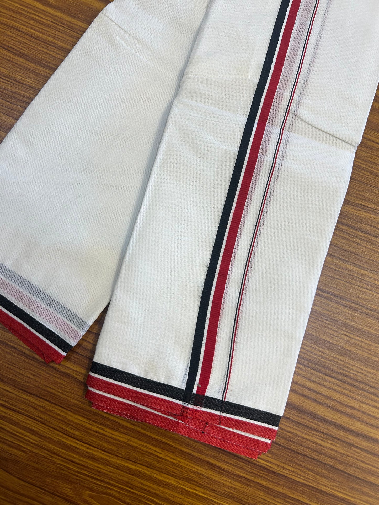 AIADMK NERYATH (Thundu) - KaithariKada 100 % Cotton Pure White NERYATH (thundu) - 0.5 inch Black White & Maroon kara 1.66 mtr (thundu) - 19KK515PMC