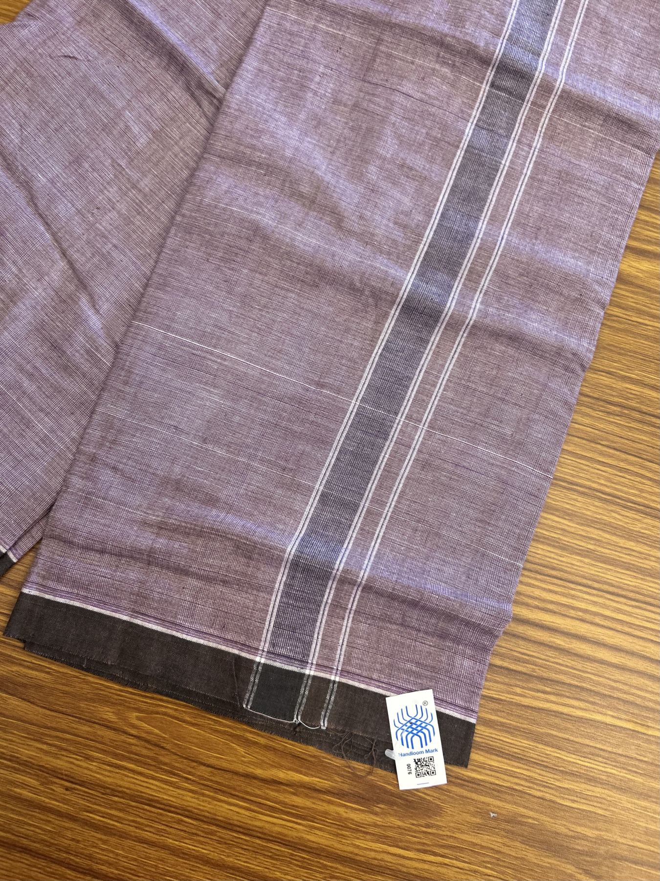 Kerala Handloom - Signature Kaitharikada - Government Sealed Hallmarked - 100% Pure Cotton 2/60x40s Thread - Single Mundu / Dhoti - 1.25 inch Dark Purple Shaded Striped Kara with Deep Violet colour Body - 17 KK8046 KAL