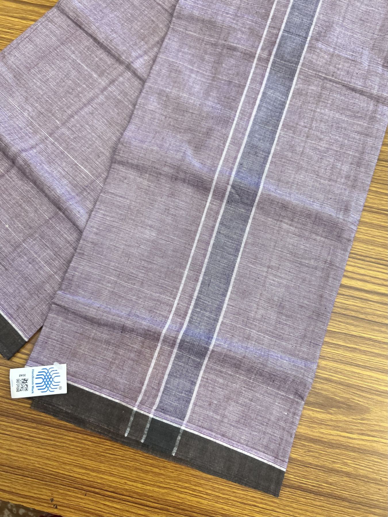 Kerala Handloom - Signature Kaitharikada - Government Sealed Hallmarked - 100% Pure Cotton 2/60x40s Thread - Single Mundu / Dhoti - 1.25 inch Dark Purple Shaded Striped Kara with Deep Violet colour Body - 18 KK8046 KAL
