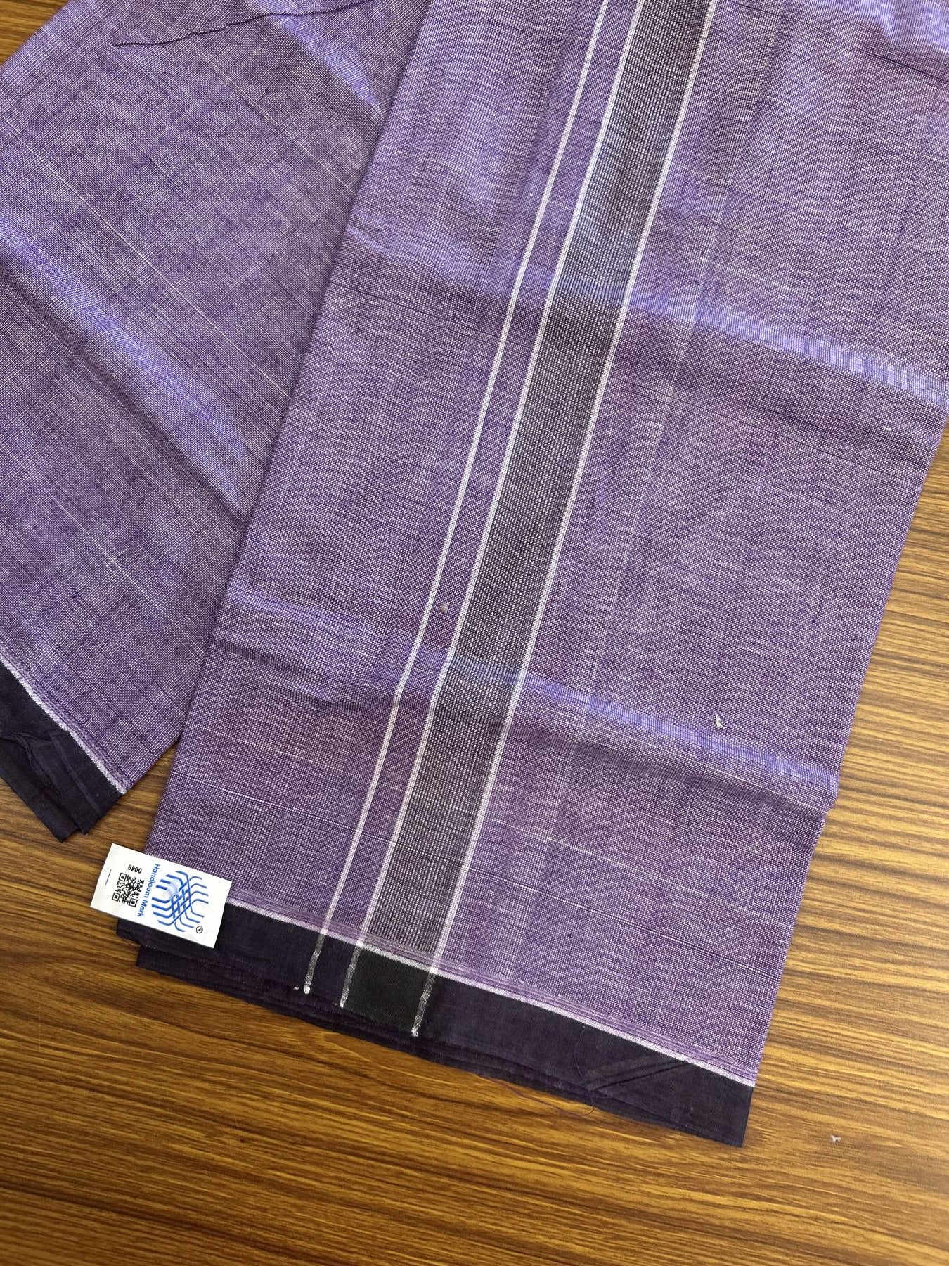 Kerala Handloom - Signature Kaitharikada - Government Sealed Hallmarked - 100% Pure Cotton 2/60x40s Thread - Single Mundu / Dhoti - 1.25 inch Dark Purple Shaded Striped Kara with Violet colour Body - 16 KK8046 KAL