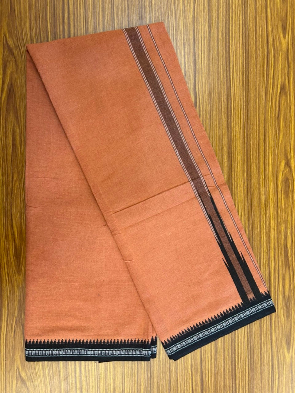 18% Discount!!! Kaitharikada Pure Cotton - Single Kaily / Lungi - 1.5 inch Puliyilakkara Black Striped Printed Chutty Kuppadam kara with Kavi colour body (2 meter / 4 muzham)- 9KK8023 AS