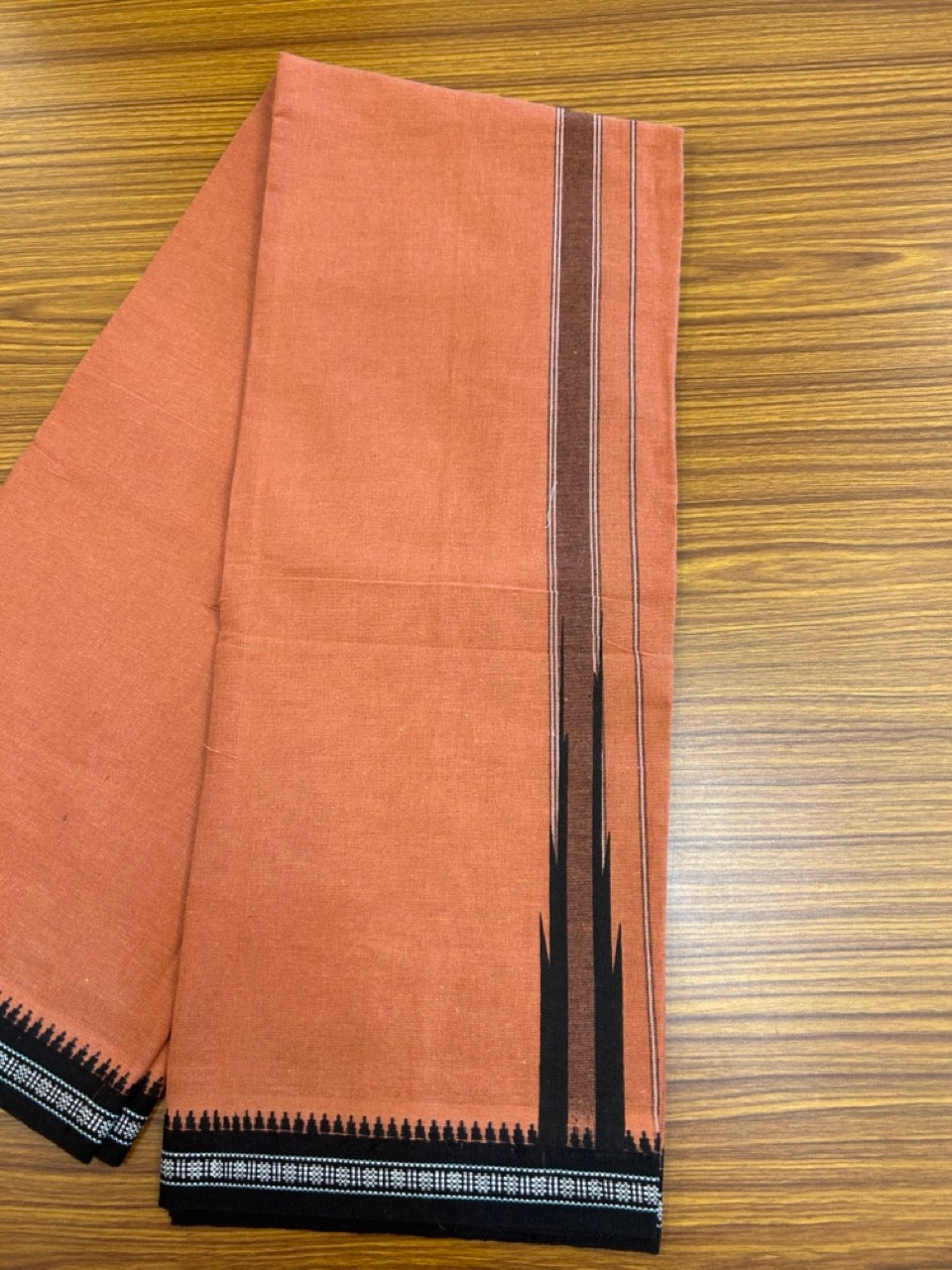 18% Discount!!! Kaitharikada Pure Cotton - Single Kaily / Lungi - 1.5 inch Puliyilakkara Black Striped Printed Chutty Kuppadam kara with Kavi colour body (2 meter / 4 muzham)- 9KK8023 AS