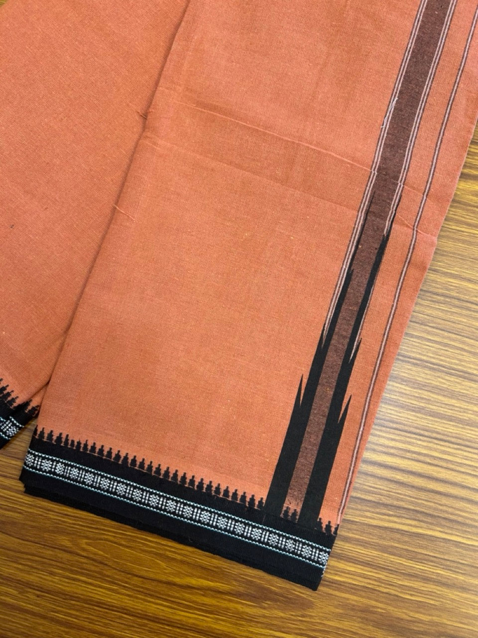 18% Discount!!! Kaitharikada Pure Cotton - Single Kaily / Lungi - 1.5 inch Puliyilakkara Black Striped Printed Chutty Kuppadam kara with Kavi colour body (2 meter / 4 muzham)- 9KK8023 AS