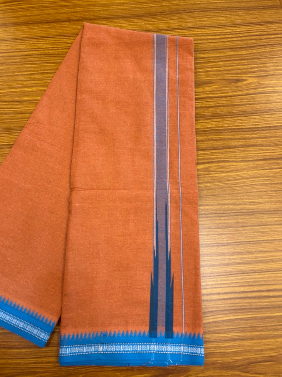 18% Discount!!! Kaitharikada Pure Cotton - Single Kaily / Lungi - 1.5 inch Puliyilakkara Peacock Blue & Blue Striped Printed Chutty Kuppadam kara with Kavi colour body (2 meter / 4 muzham)- 11KK8023 AS