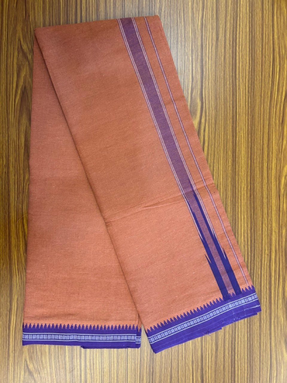 18% Discount!!! Kaitharikada Pure Cotton - Single Kaily / Lungi - 1.5 inch Puliyilakkara Violet Striped Printed Chutty Kuppadam kara with Kavi colour body (2 meter / 4 muzham)- 12KK8023 AS