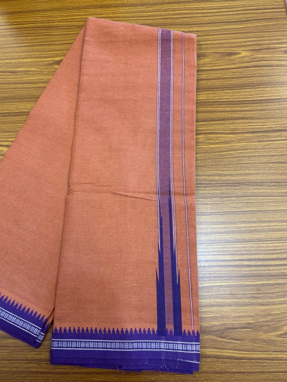 18% Discount!!! Kaitharikada Pure Cotton - Single Kaily / Lungi - 1.5 inch Puliyilakkara Violet Striped Printed Chutty Kuppadam kara with Kavi colour body (2 meter / 4 muzham)- 12KK8023 AS