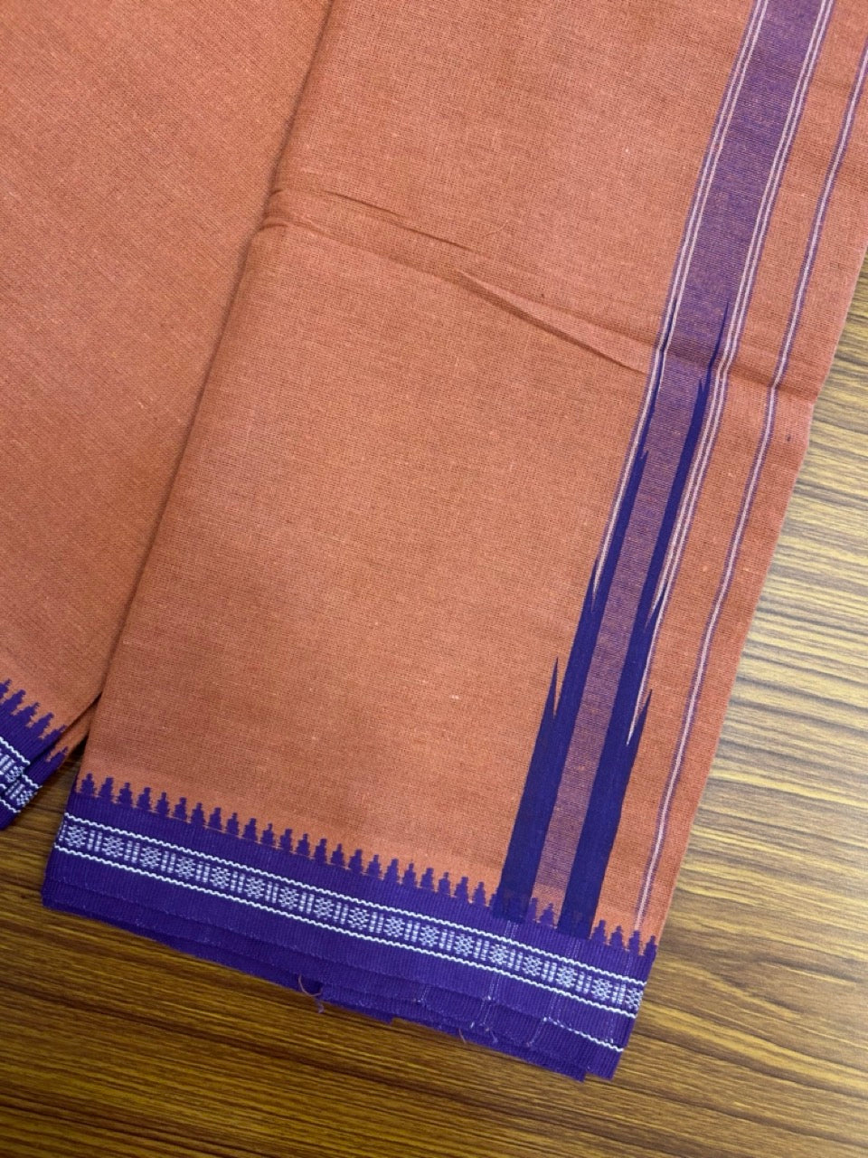 18% Discount!!! Kaitharikada Pure Cotton - Single Kaily / Lungi - 1.5 inch Puliyilakkara Violet Striped Printed Chutty Kuppadam kara with Kavi colour body (2 meter / 4 muzham)- 12KK8023 AS