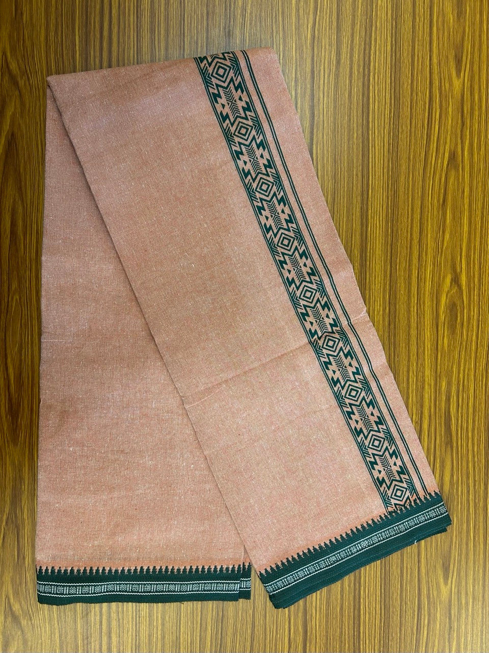 18% Discount!!! Kaitharikada Pure Cotton - Single Kaily / Lungi - 1.75 inch Green printed kuppadam Border with Kavi colour body (2 meter / 4 muzham)- 13KK8023 AS