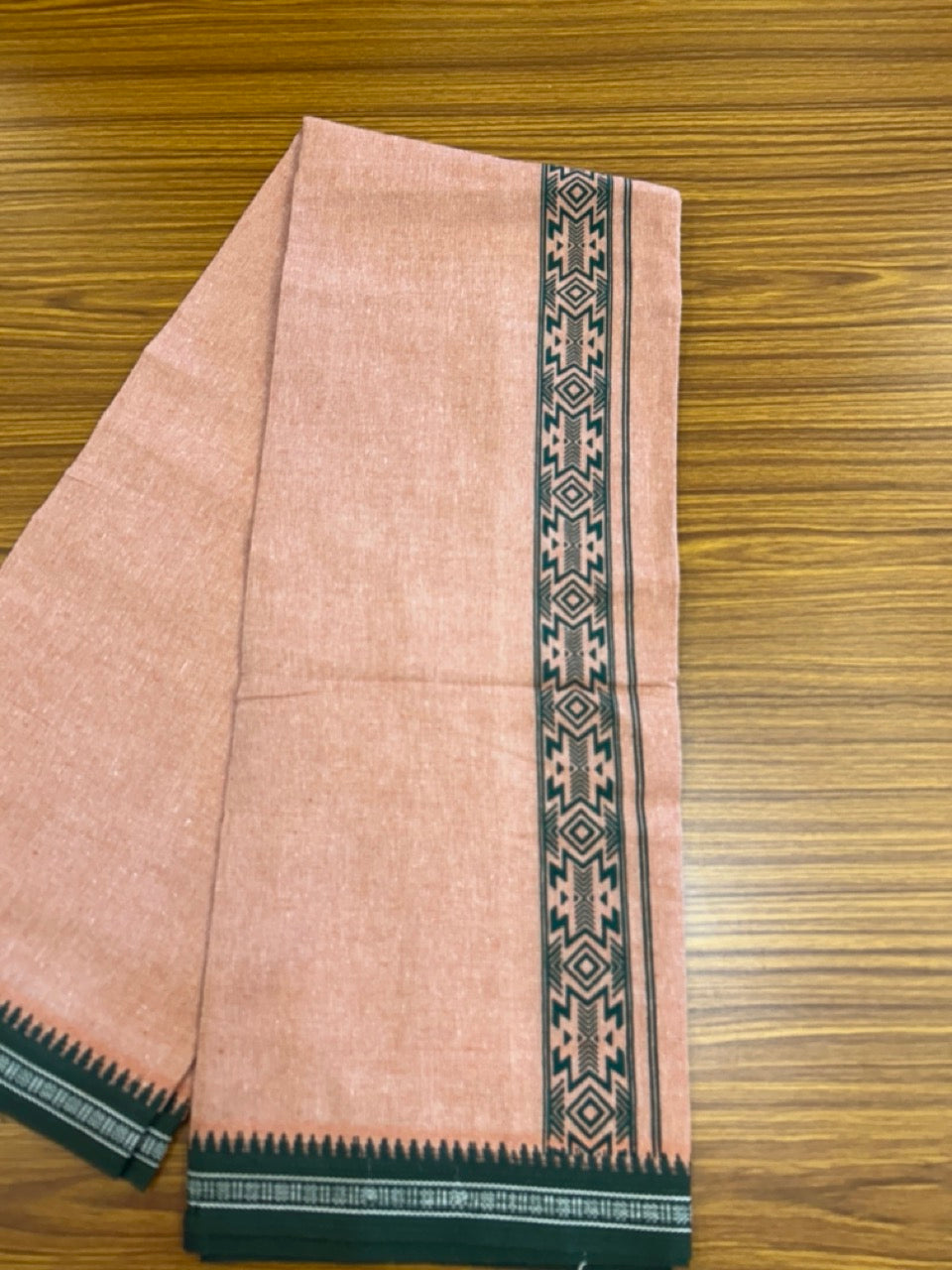 18% Discount!!! Kaitharikada Pure Cotton - Single Kaily / Lungi - 1.75 inch Green printed kuppadam Border with Kavi colour body (2 meter / 4 muzham)- 13KK8023 AS