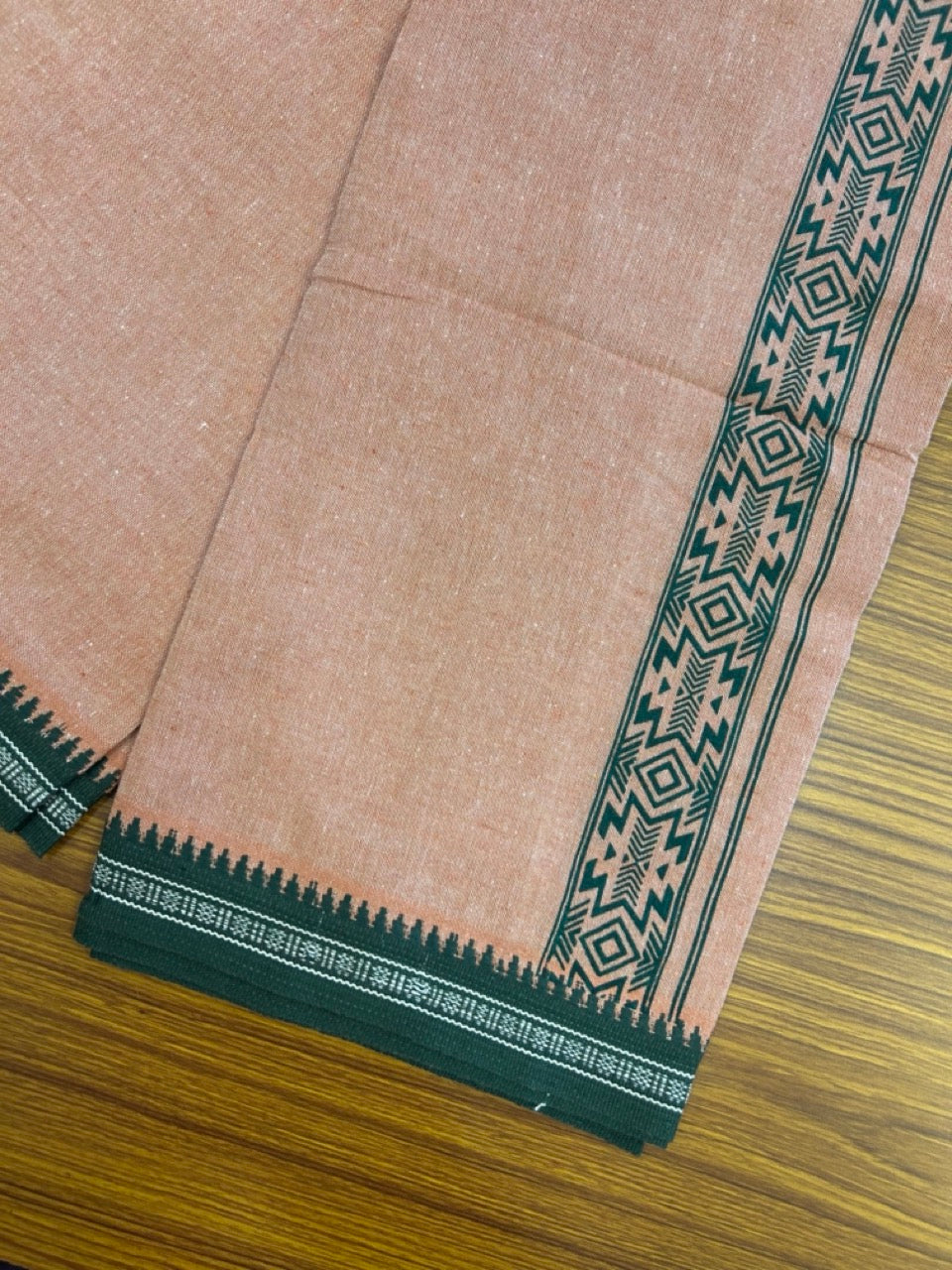 18% Discount!!! Kaitharikada Pure Cotton - Single Kaily / Lungi - 1.75 inch Green printed kuppadam Border with Kavi colour body (2 meter / 4 muzham)- 13KK8023 AS