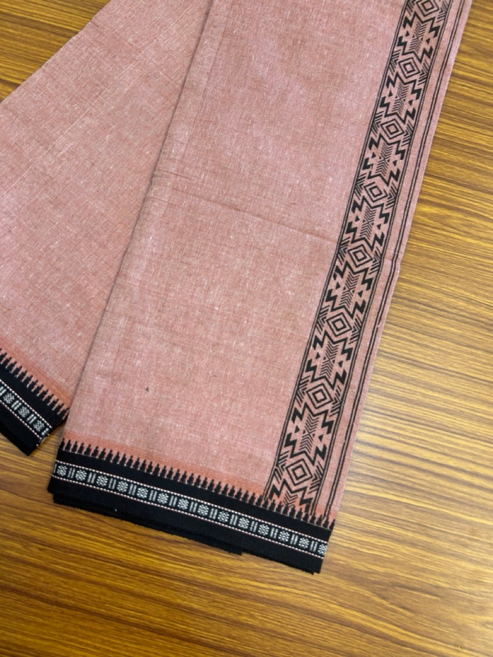 18% Discount!!! Kaitharikada Pure Cotton - Single Kaily / Lungi - 1.75 inch Black printed kuppadam Border with Kavi colour body (2 meter / 4 muzham)- 15KK8023 AS