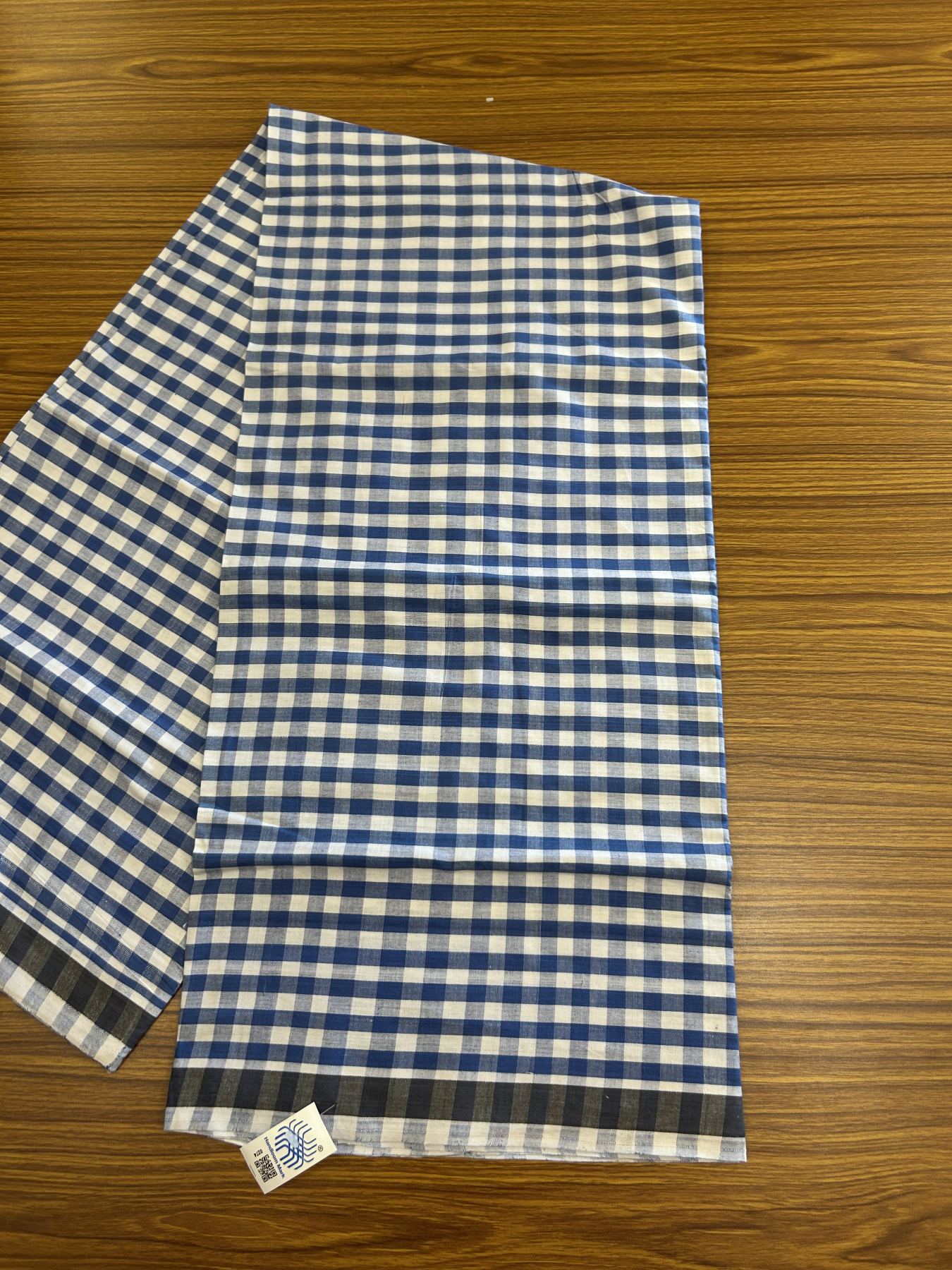 Kerala Handloom - Signature Kaitharikada - Government Sealed Hallmarked - 100% Pure Cotton - 2/60X40s Twisted Thread - Handloom Single Mundu/Dhoti - Blue Check Body - 2.10 mtr - 53 KK8046 KAL
