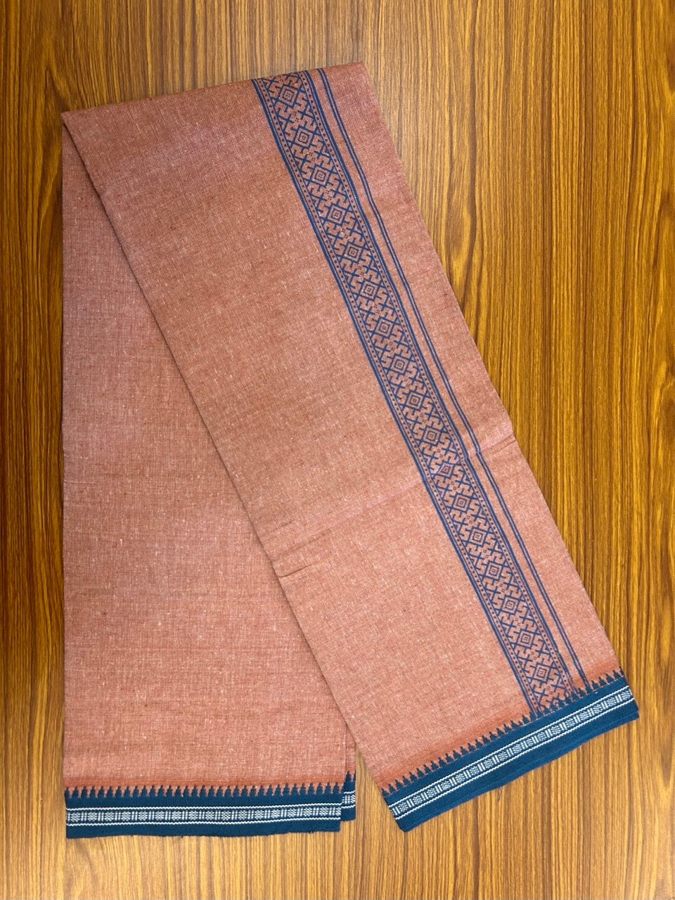 18% Discount!!! Kaitharikada Pure Cotton - Single Kaily / Lungi - 1.75 inch Peacock Blue printed kuppadam Border with Kavi colour body (2 meter / 4 muzham)- 18KK8023 AS