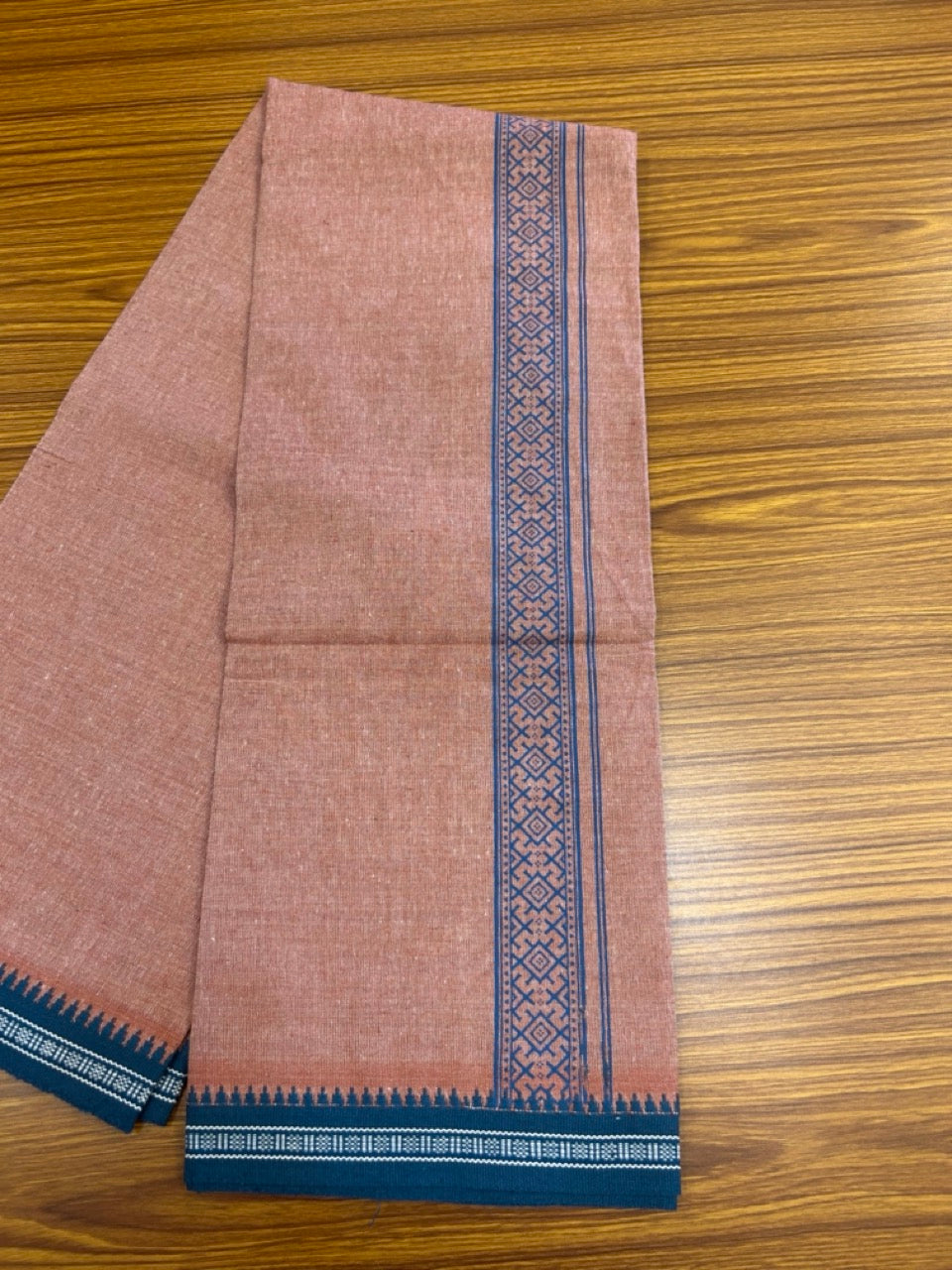 18% Discount!!! Kaitharikada Pure Cotton - Single Kaily / Lungi - 1.75 inch Peacock Blue printed kuppadam Border with Kavi colour body (2 meter / 4 muzham)- 18KK8023 AS