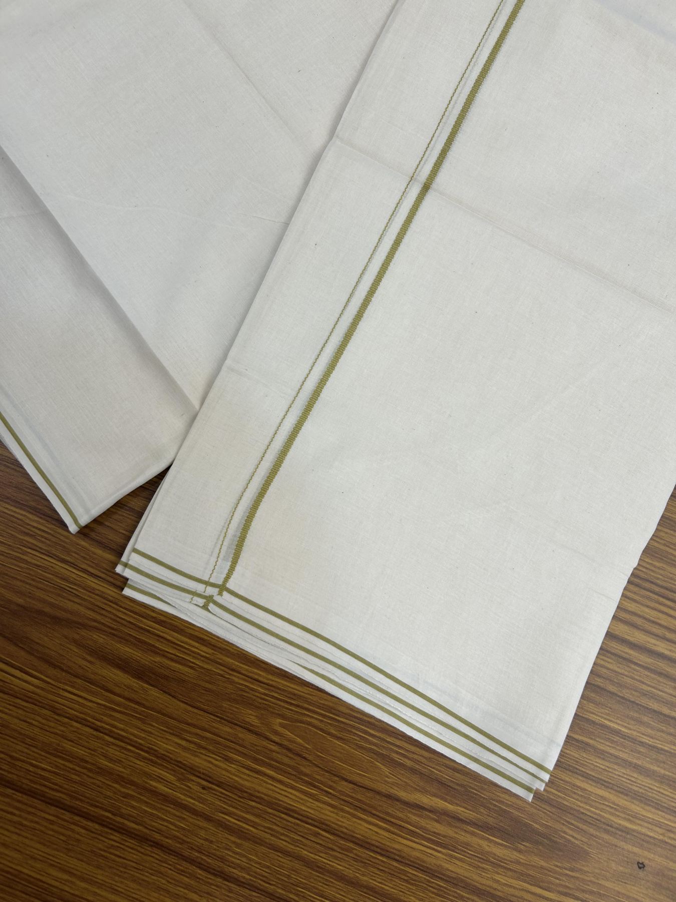 20% Discount! KaithariKada Balaramapuram 100% Cotton Double Off white - (Unbleached) - Mundu/Dhoti - 100x80 - 0.3 cm Mustard Thin Kara 4 mtr (8.5 muzham) - 23 KK5357 VAS